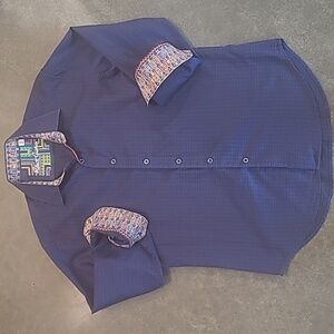 ROBERT GRAHAM BLUE AND BLACK PATTERNED LONG SLEEVE BUTTON DOWN SHIRT
